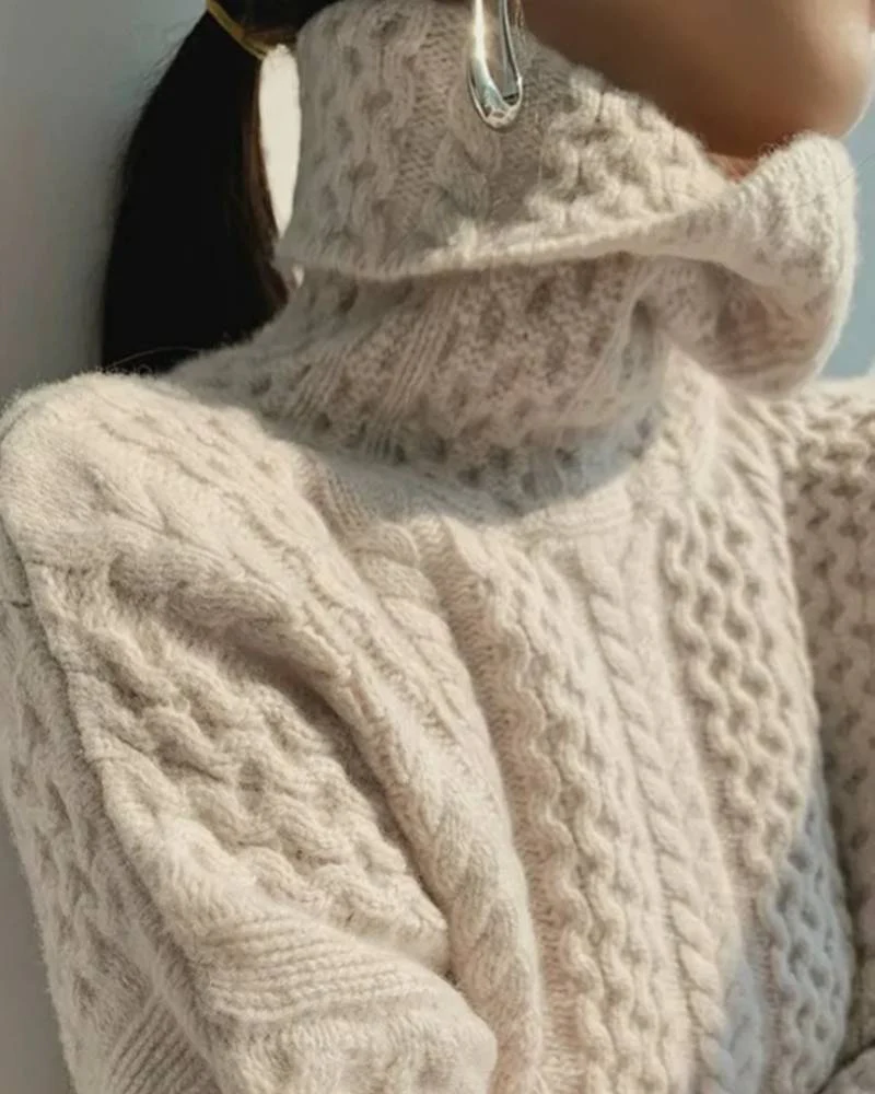 Image of Cable Knit Turtleneck Cashmere Sweater