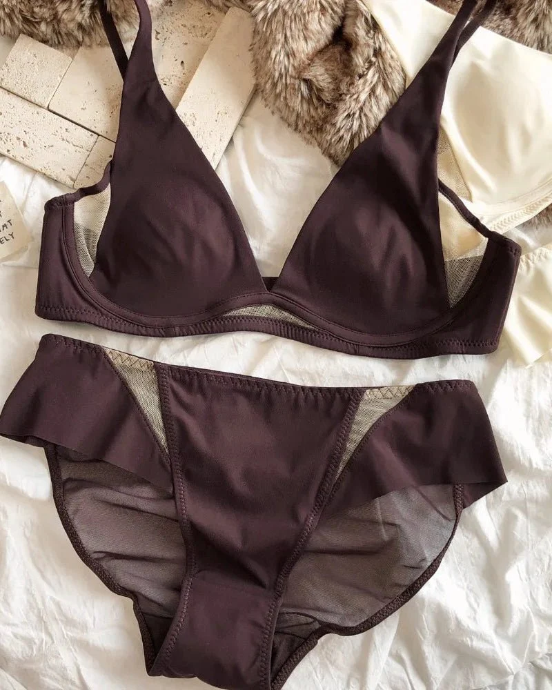 Image of Sexy Deep V Push-Up Cutout Bra Set