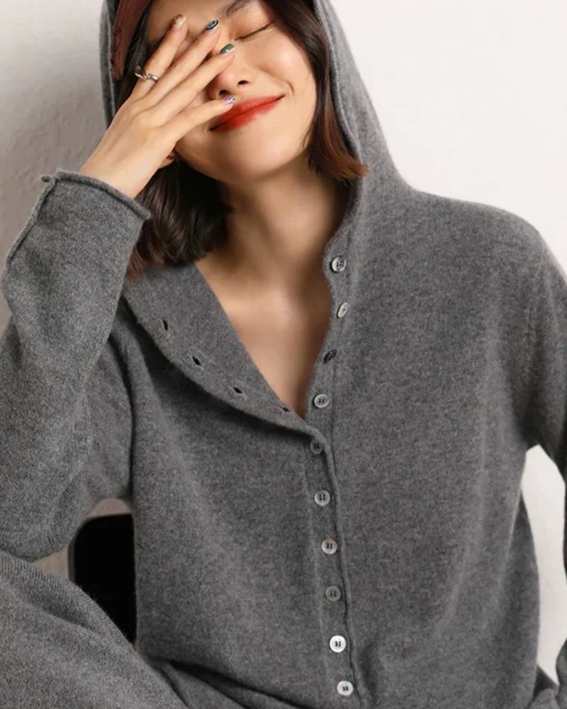 Image of Cashmere Knitted Hooded Cardigan