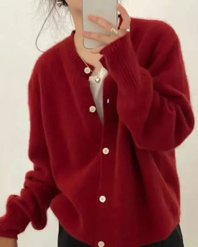 Image of Round Neck Short Cardigan