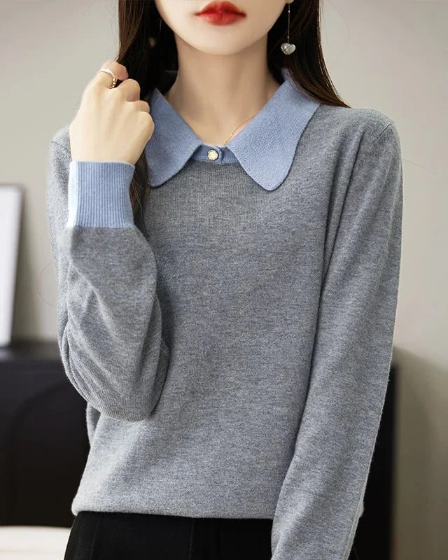 Image of Merino Wool Contrast Colors POLO Collar Pullovers