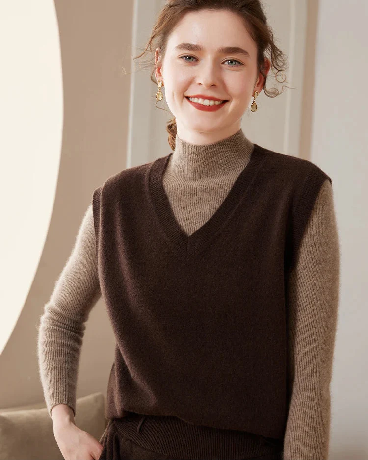 Image of Simple Cashmere V-Neck Sleeveless Vest