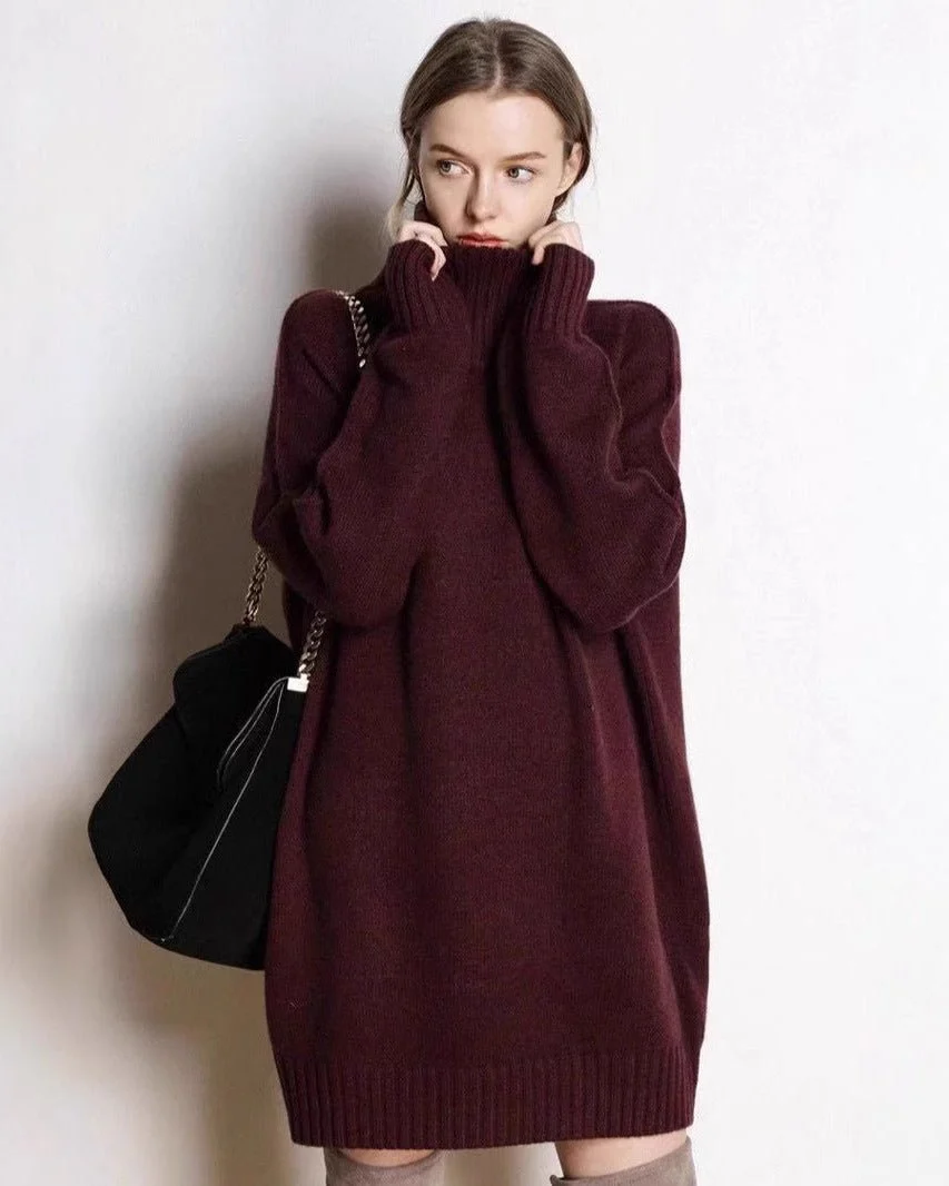 Image of Cashmere Mid-Length Loose-Fitting Turtleneck Sweater