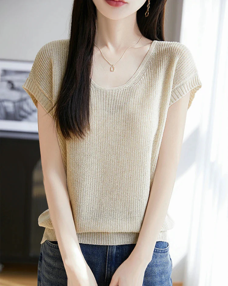 Image of Crew-Neck Sleeveless Knit Top