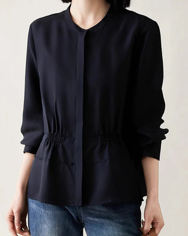 Image of Silk Stand-Collar Fitted Shirt