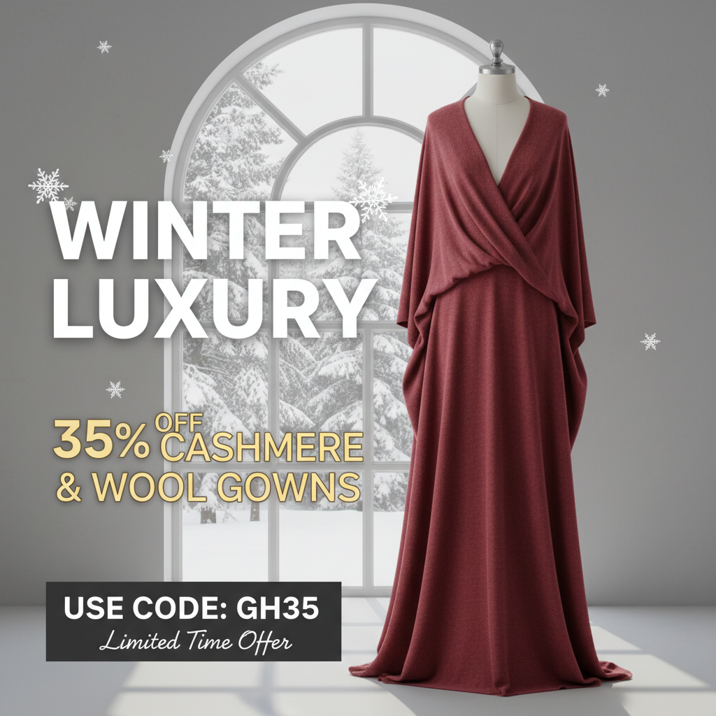 Winter sale: 35% off cashmere & wool gowns with code GH35.