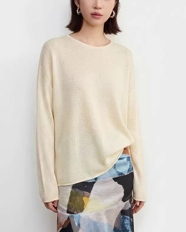 Image of Crew-Neck Long-Sleeve Knitted T-Shirt