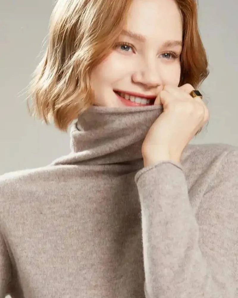 Image of Solid Color Turtleneck Wool Pullover Sweater