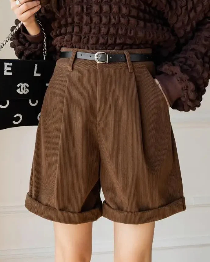 Image of Textured High-Rise Casual Shorts