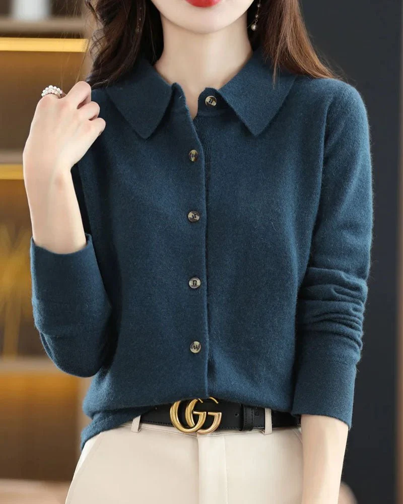Image of Merino Wool Polo-Collar Cardigan