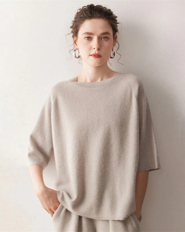Image of Cashmere Knitted Three-Quarter Sleeve Loose Sweater