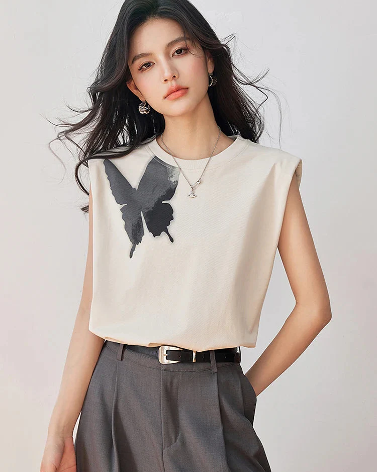 Image of Butterfly-Graphic Knit Sleeveless Tee