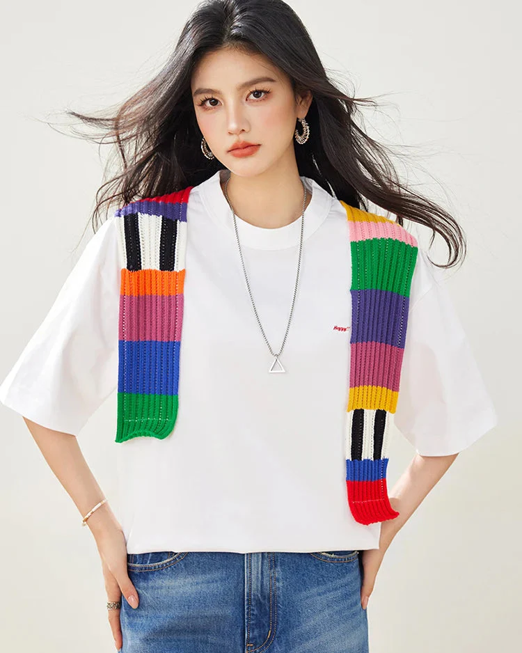 Image of Spliced Crewneck Relaxed Knit Tee
