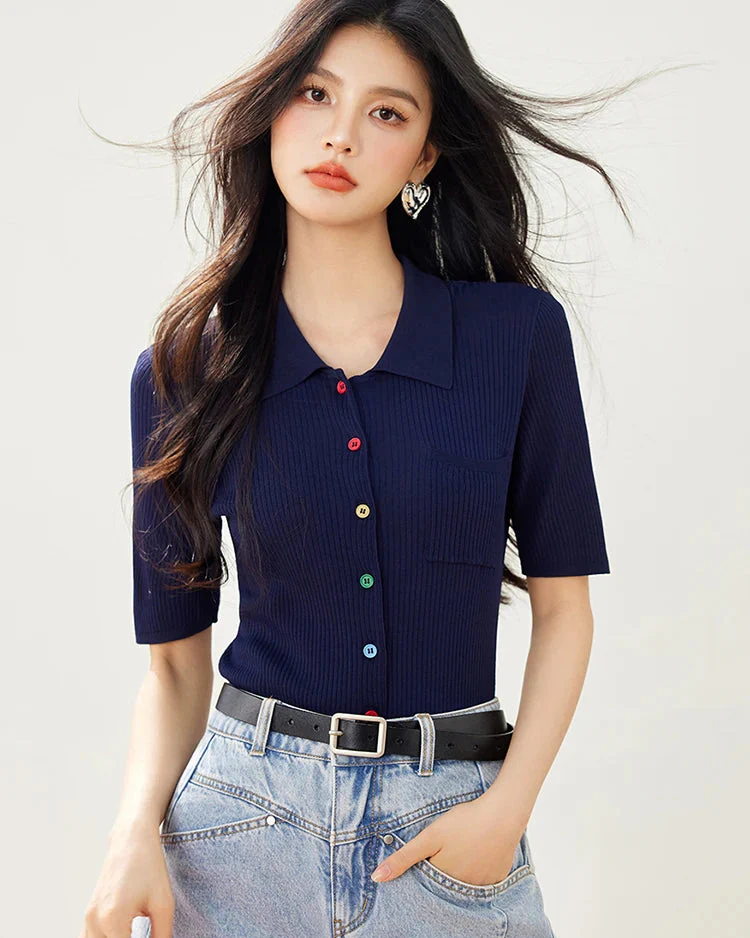 Image of Slim Knit Short-Sleeve Cardigan
