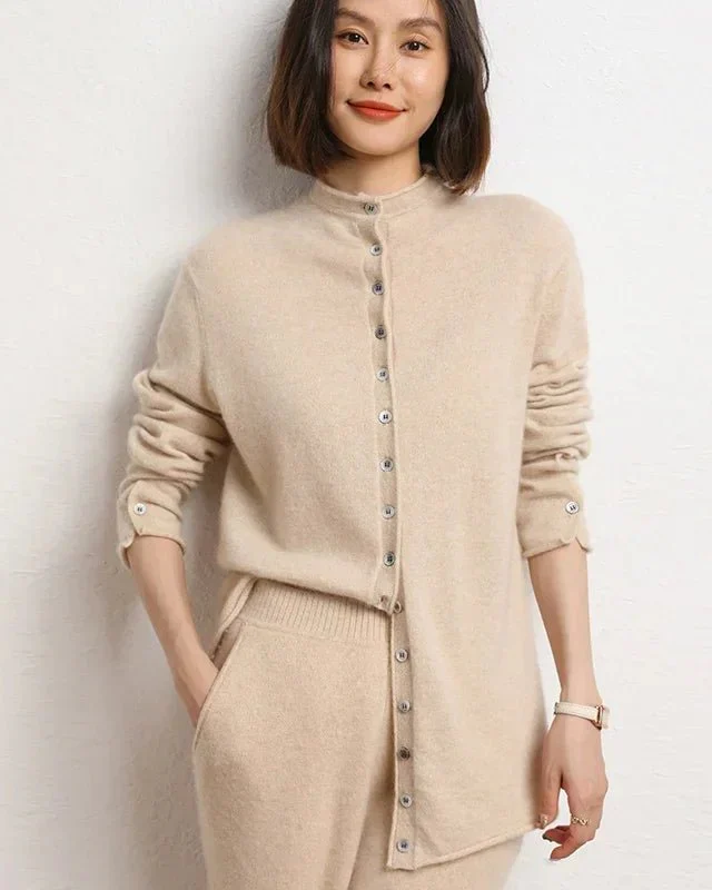 Image of Cashmere Knitted Causal Stand-up Collar Cardigan