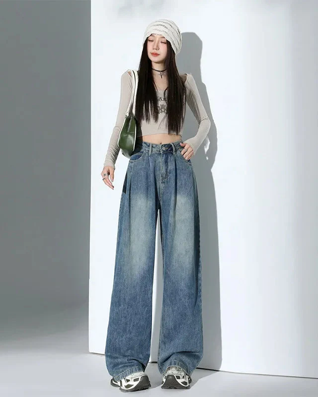 Image of Relaxed High-Waist Wide-Leg Denim Pants