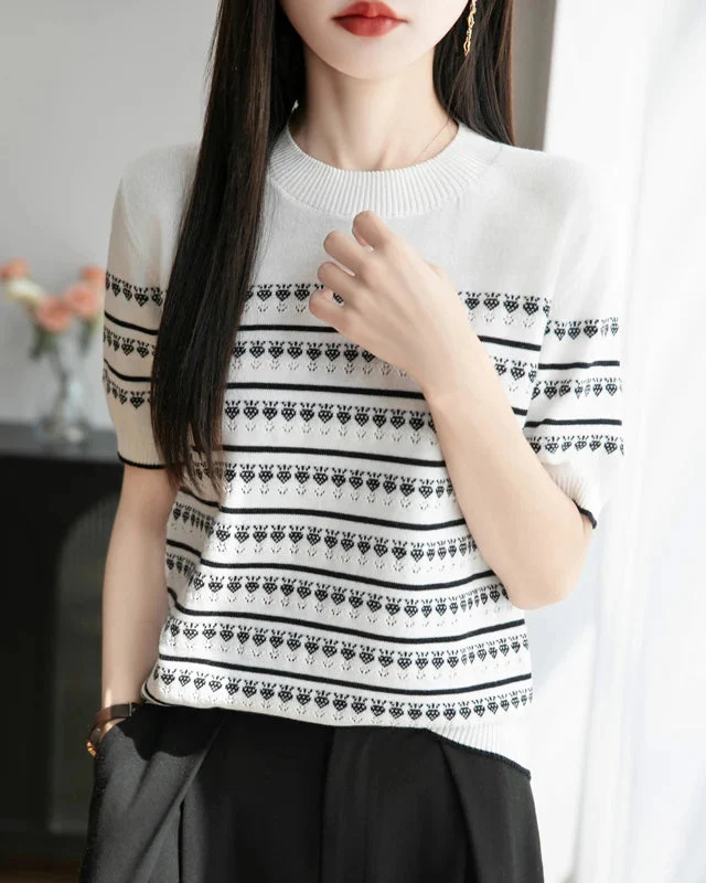 Image of Cotton Striped Jacquard Crew Neck Knit Tee