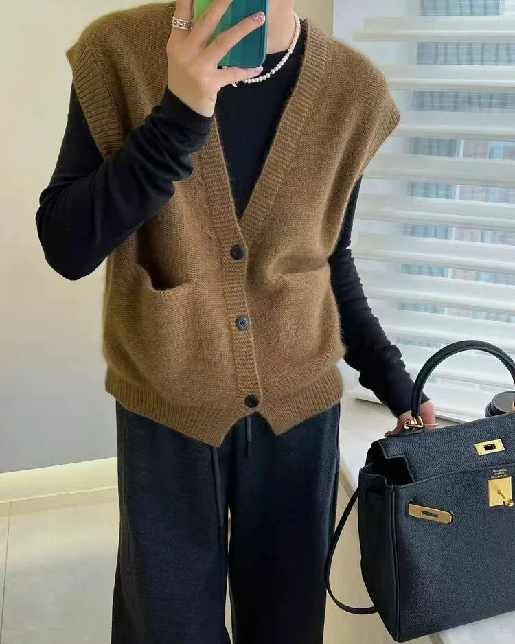 Image of Merino Wool V-Neck Knit Vest