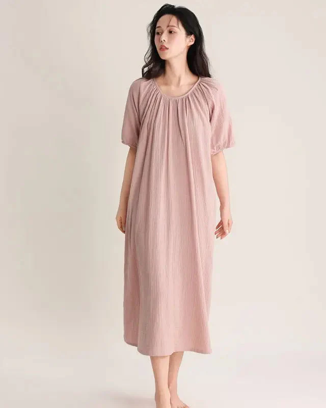 Image of Relaxed Cotton Short Sleeve Sleep Dress
