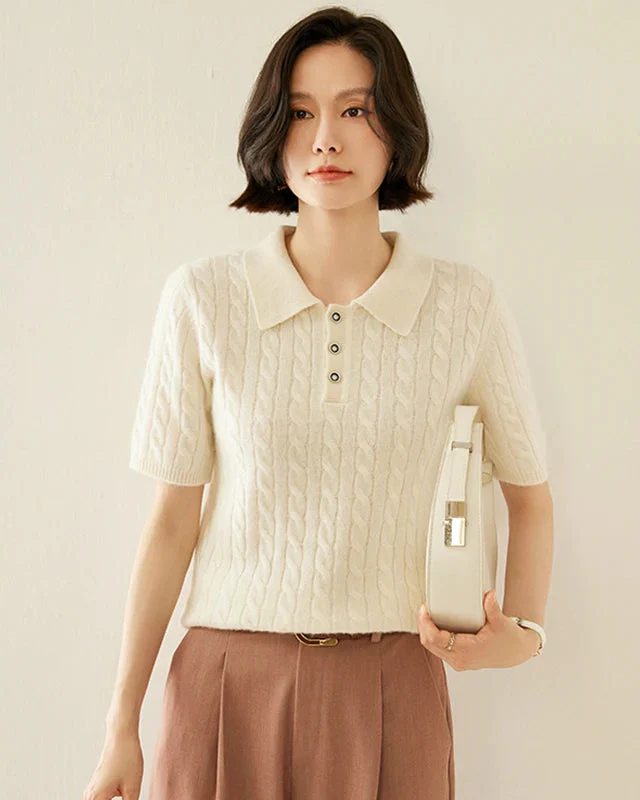 Image of Cashmere Cable Knit Short Sleeve Top