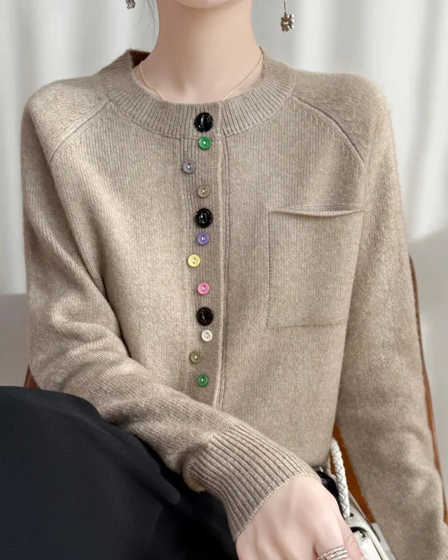Image of Merino Wool Crew Neck Button Cardigan