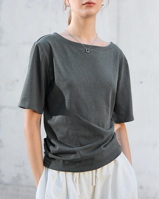 Image of Relaxed Boat Neck Cotton Tee