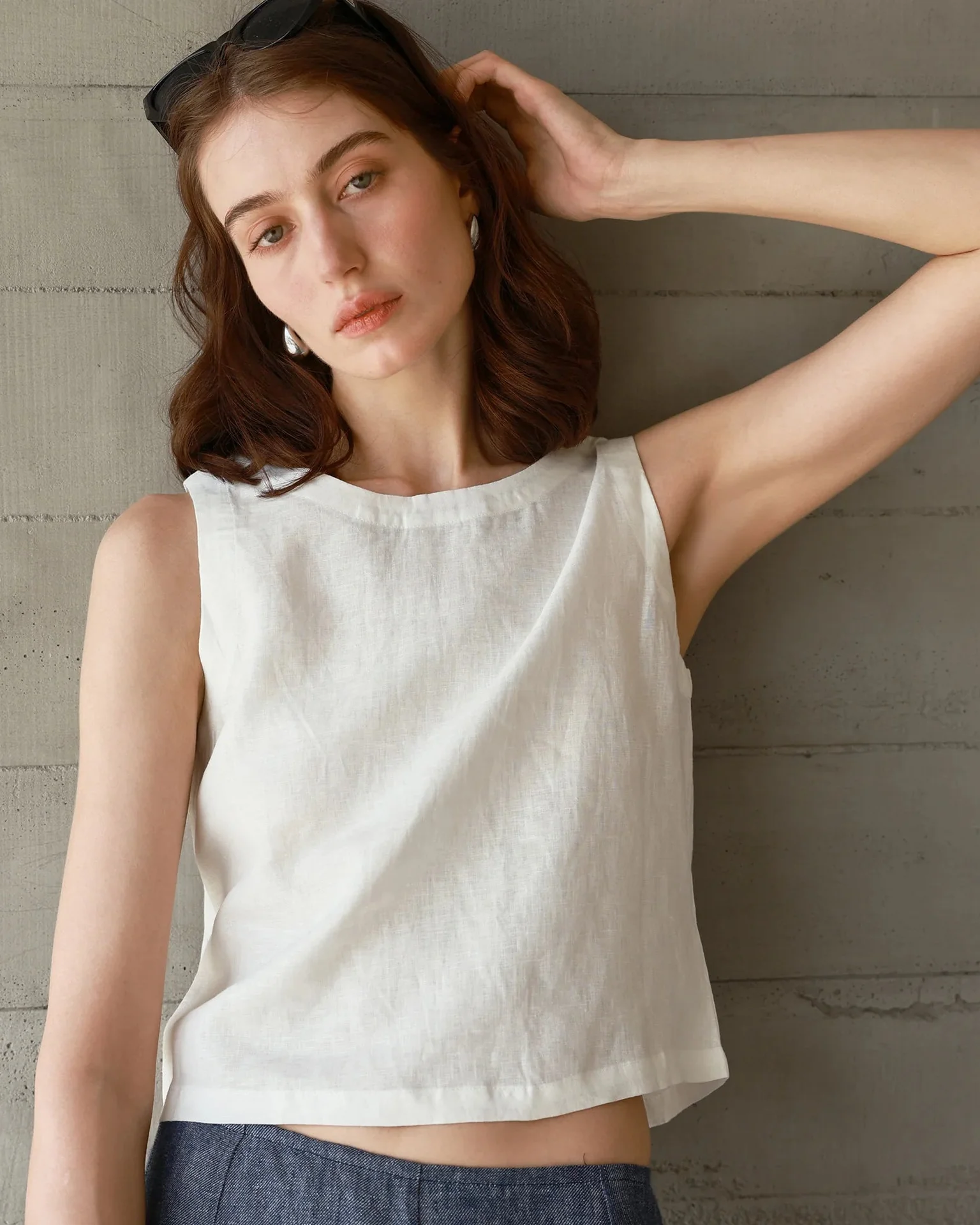 Image of Linen Crew Neck Button Reversible Vest