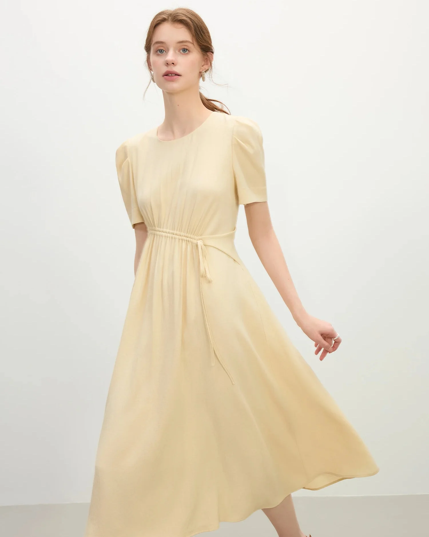 Image of New Slim-Fit Drawstring High-Waisted A-Line Dress