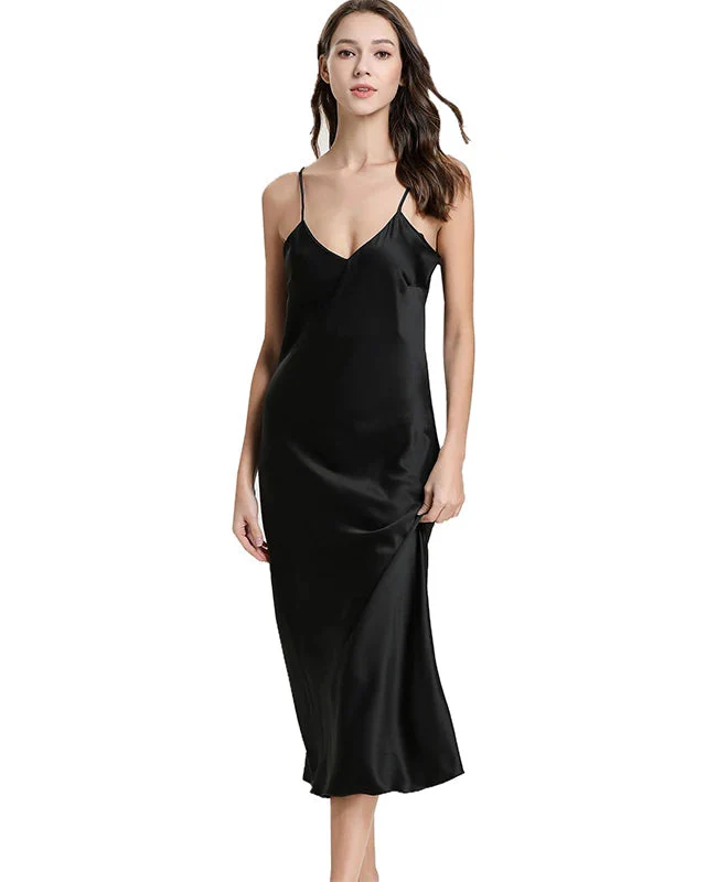Image of Satin V-Neck Long Slip Nightgown