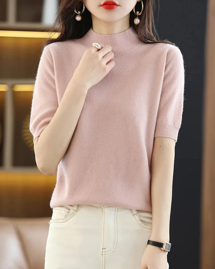 Image of Merino Wool Mock Neck Knit Top