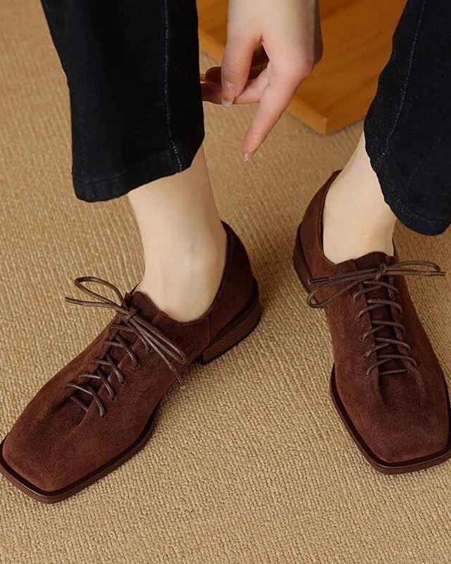 Image of Genuine Leather Lace-Up Block Heels