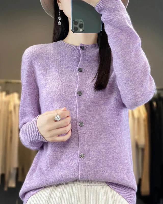Image of Merino Wool Round Neck Knit Cardigan