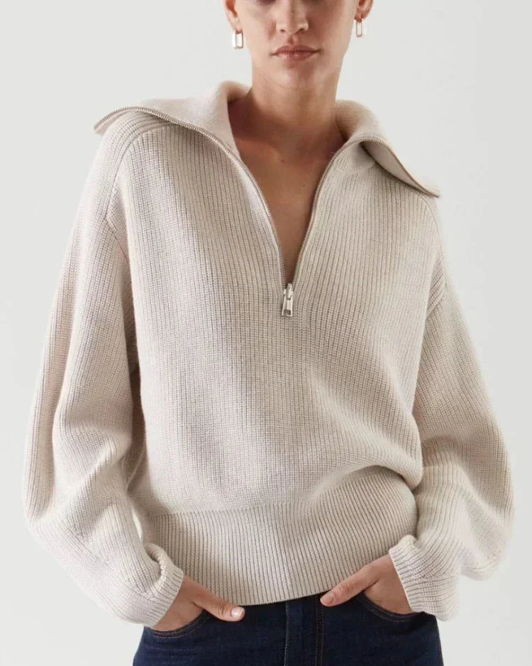 Image of Oversized Knit Turtleneck Zipper Pullover Sweater