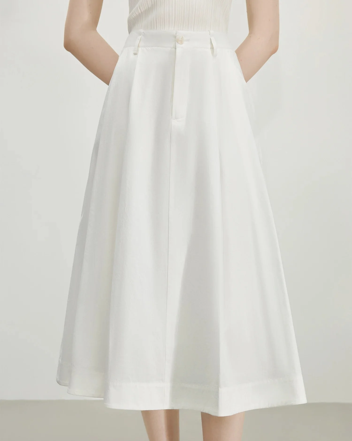 Image of French High-Waist Cotton Midi Skirt