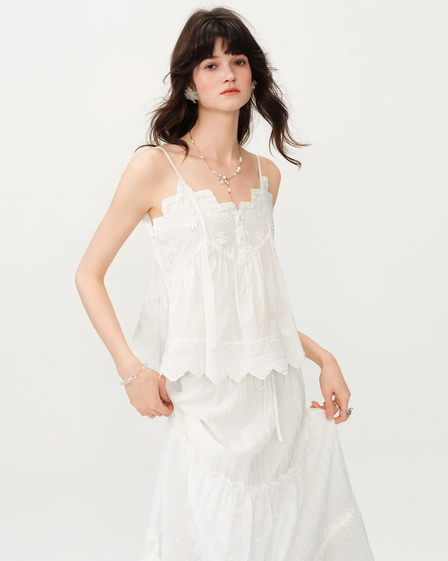 Image of Embroidered Cotton Knit Camisole Top