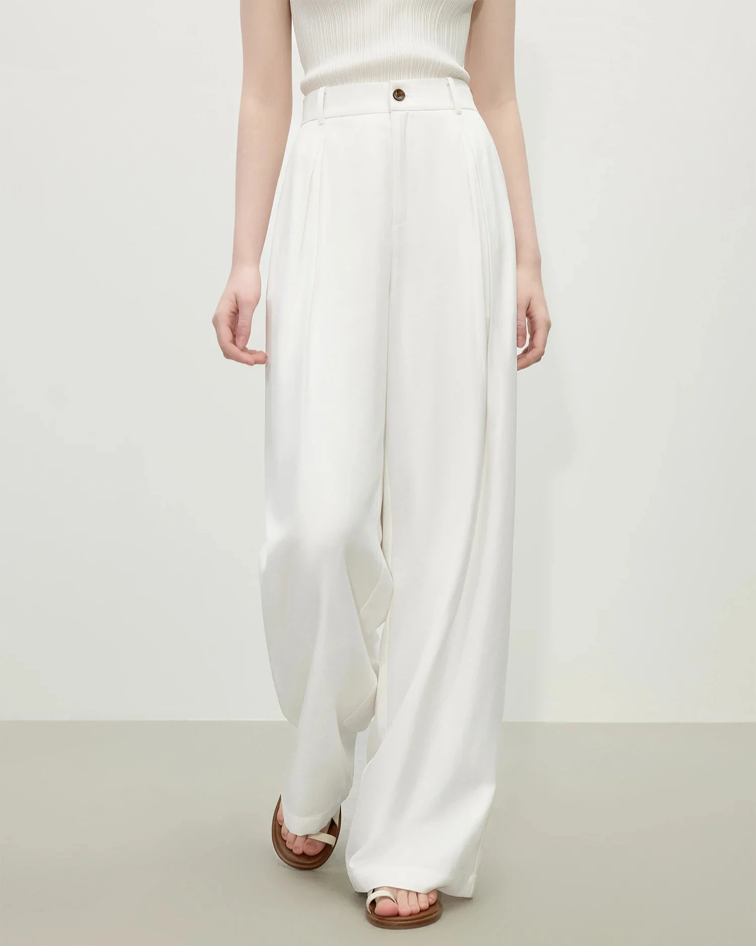 Image of Linen Blend High-Waist Wide-Leg Pants