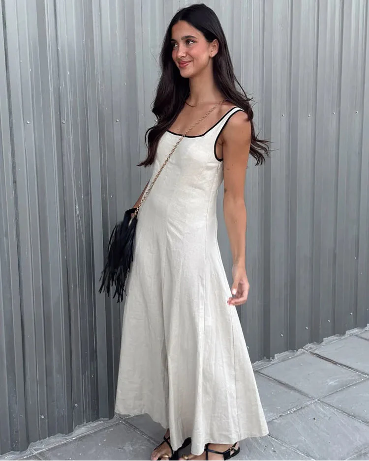 Image of Square Neck Backless Zipper Maxi Dress