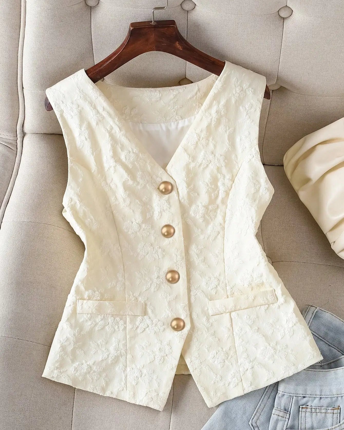 Image of Textured Sleeveless Suit Vest