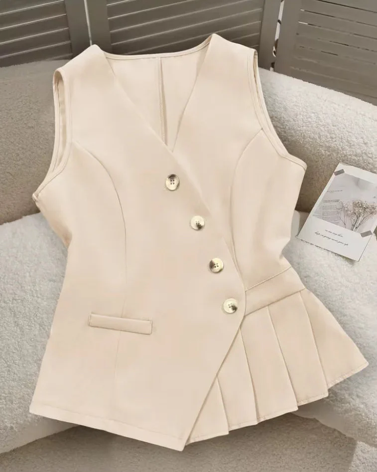 Image of Asymmetric Button Peplum Vest