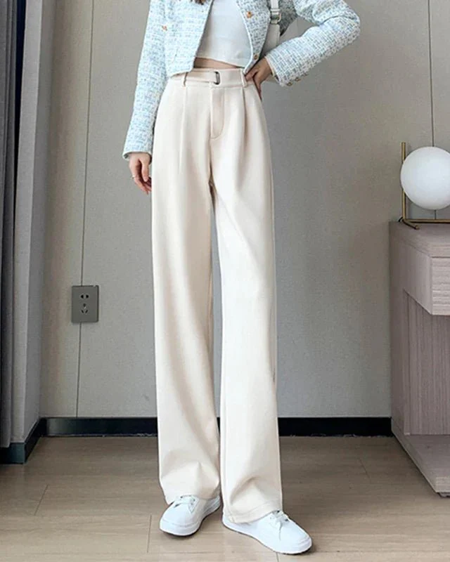Image of High Waist Straight Leg Woolen Trousers