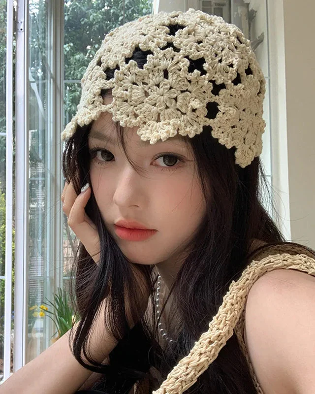 Image of Breathable Hollowed Knit Beret Hat