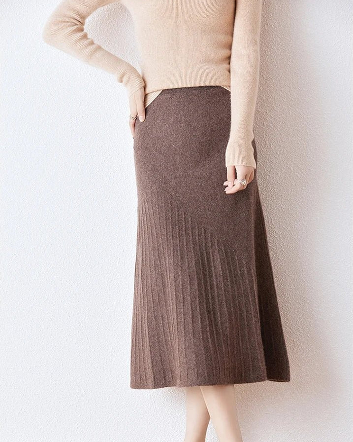 Image of Wool Knitted High Waist A-Line Skirt