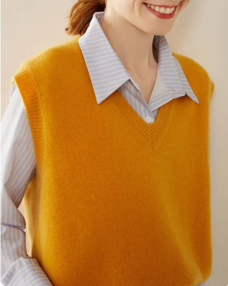 Image of 100% Cashmere V-Neck Pullover Vest