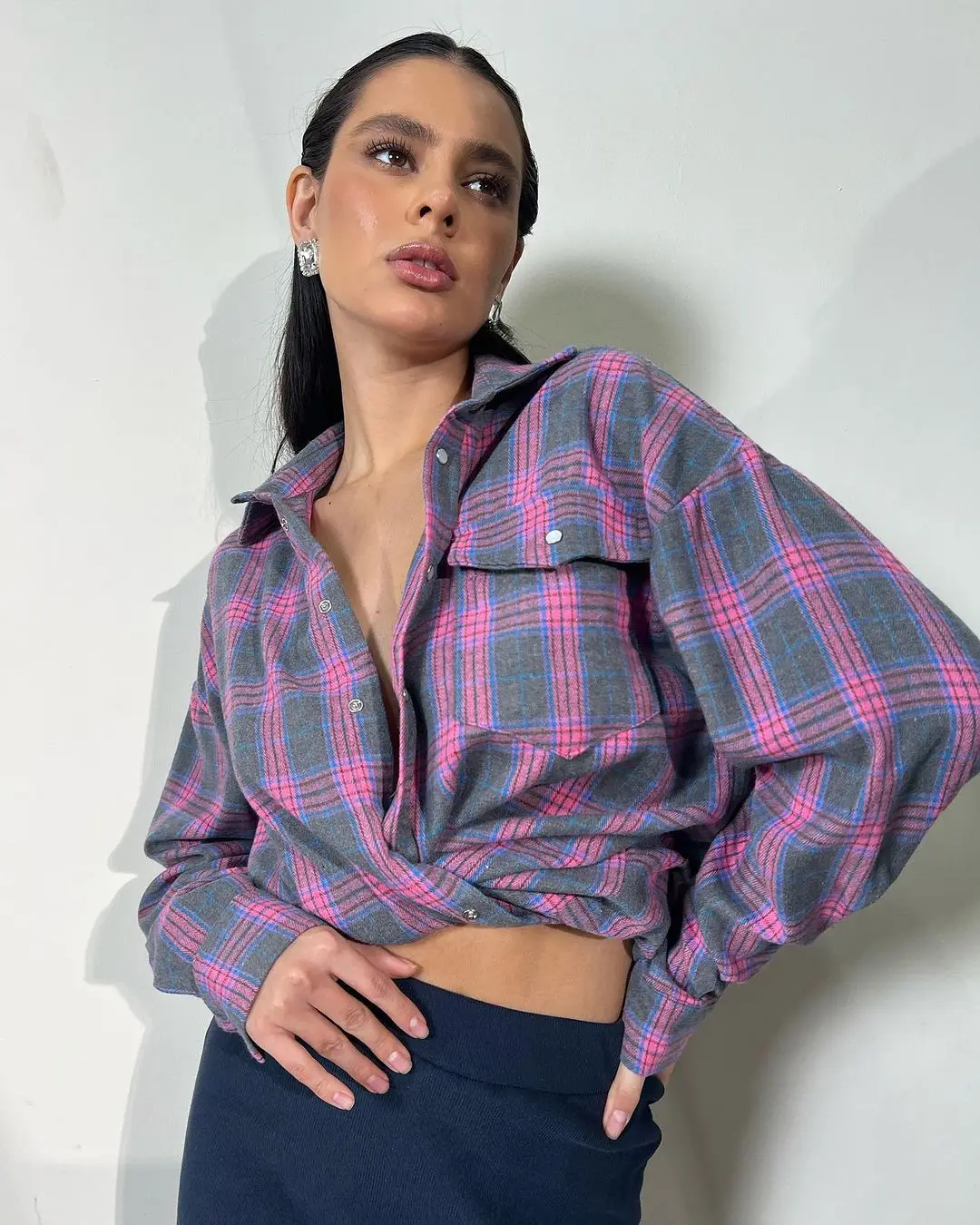 Image of Vintage Plaid Oversized Long-Sleeve Shirt
