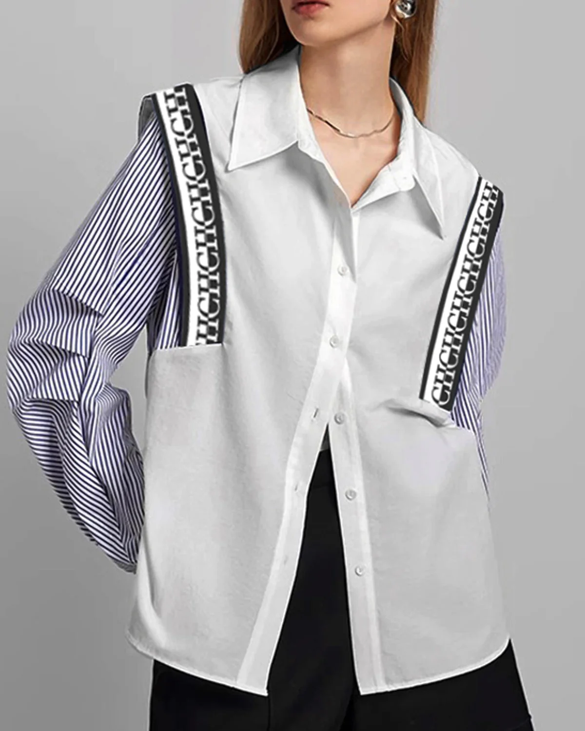 Image of New Minimalist Striped Patchwork Shirt