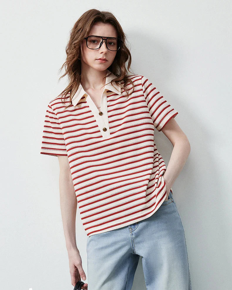 Image of Vintage Stripe Hollow Polo Tee