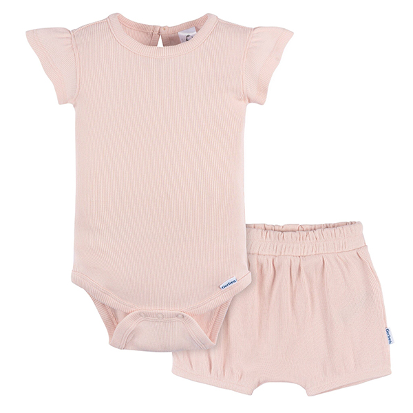 2-Piece Baby Girls Crystal Pink Bodysuit and Shorts Set 