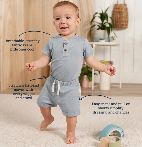 2-Piece Baby Boys Blue Bodysuit and Shorts Set