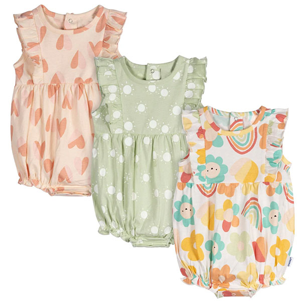 3-Pack Baby Girls Garden Rompers