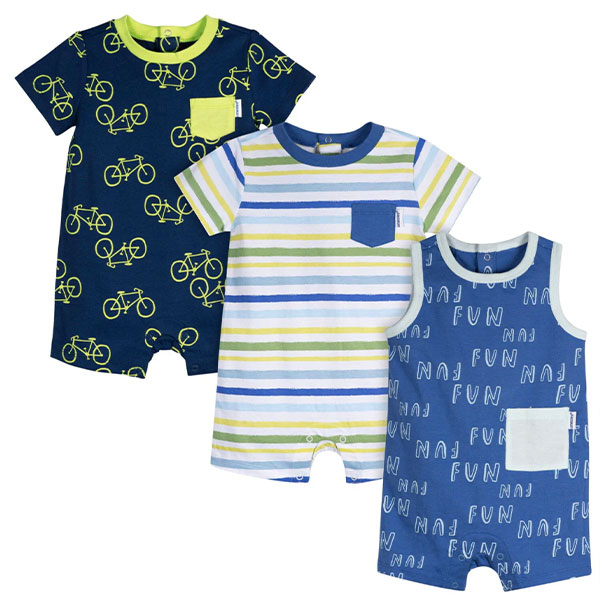 3-Pack Baby Boys Fun Rompers